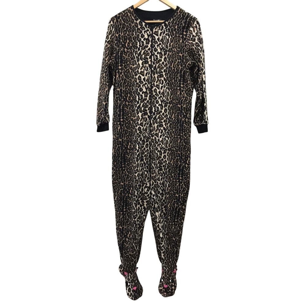 Nick & Nora Womaens Medium One Piece Sleepsuit Footed Leopard